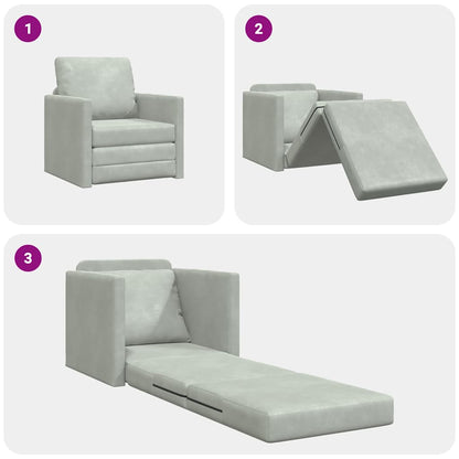 Divano Letto con cuscino Grigio chiaro 74 x 77 x 81 cm Velluto