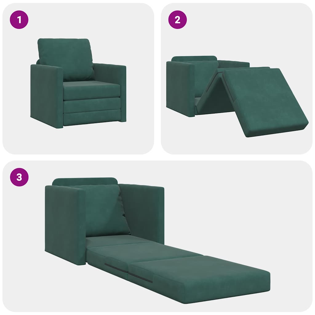 Divano Letto con cuscino Verde scuro 74 x 77 x 81 cm Velluto - homemem39
