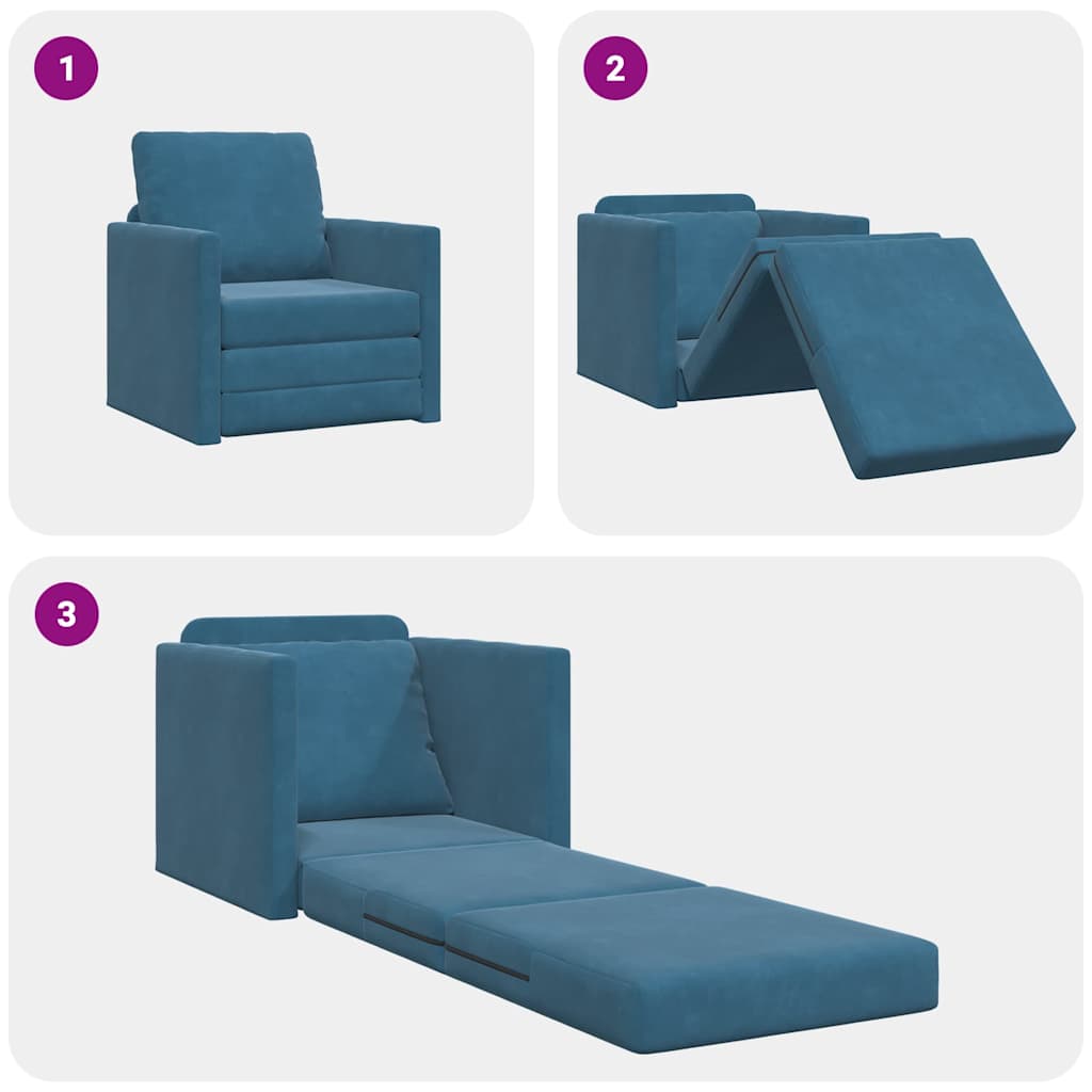 Divano letto 60cm Blu Velluto - homemem39