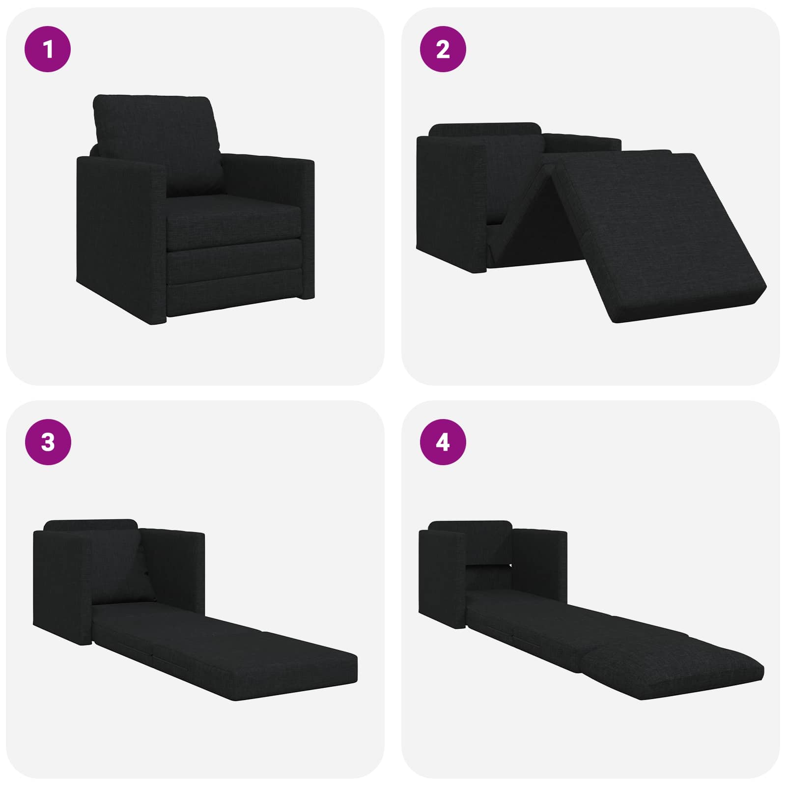 Divano letto Nero 74 x 77 x 81 cm Tessuto | homemem39