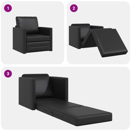 Divano Letto a Terra Nero 74 x 77 x 81 cm Pelle sintetica