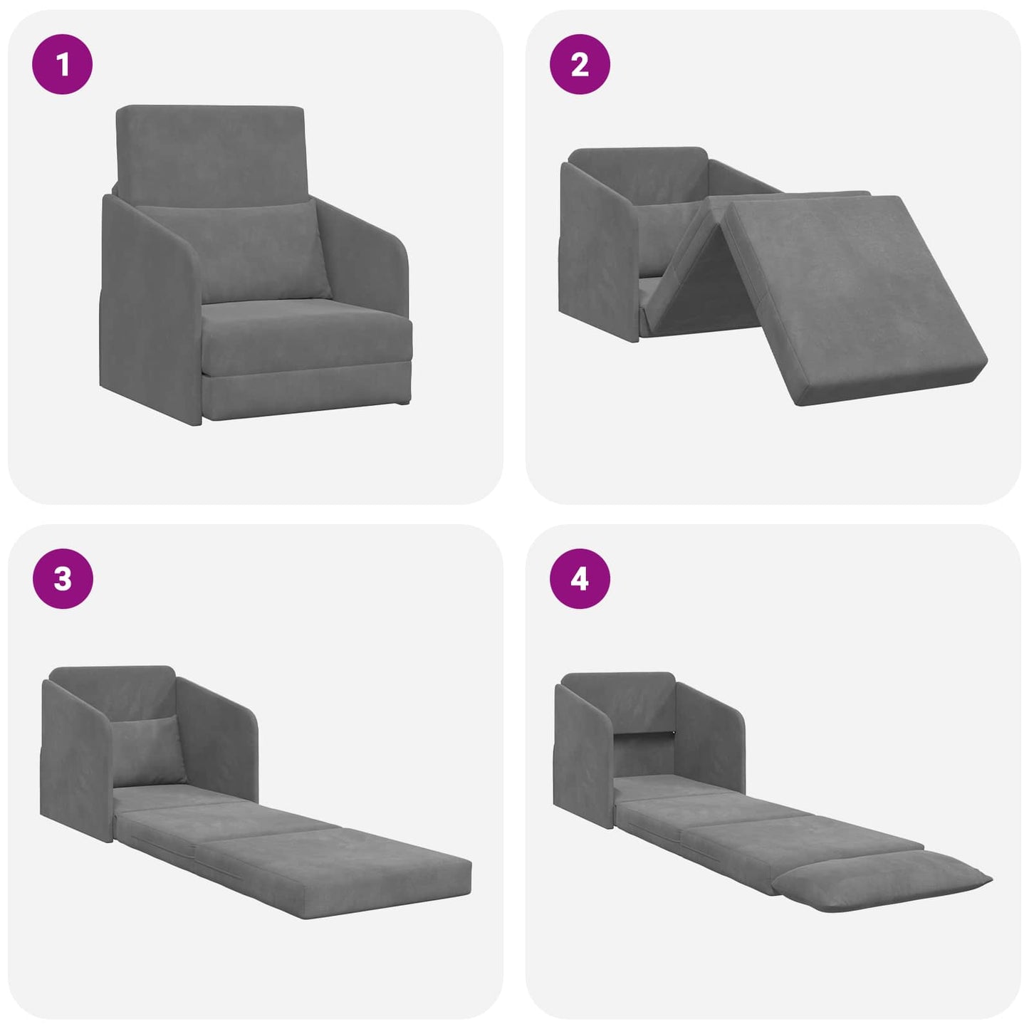 Divano letto Grigio scuro 65 x 80 x 83 cm Velluto