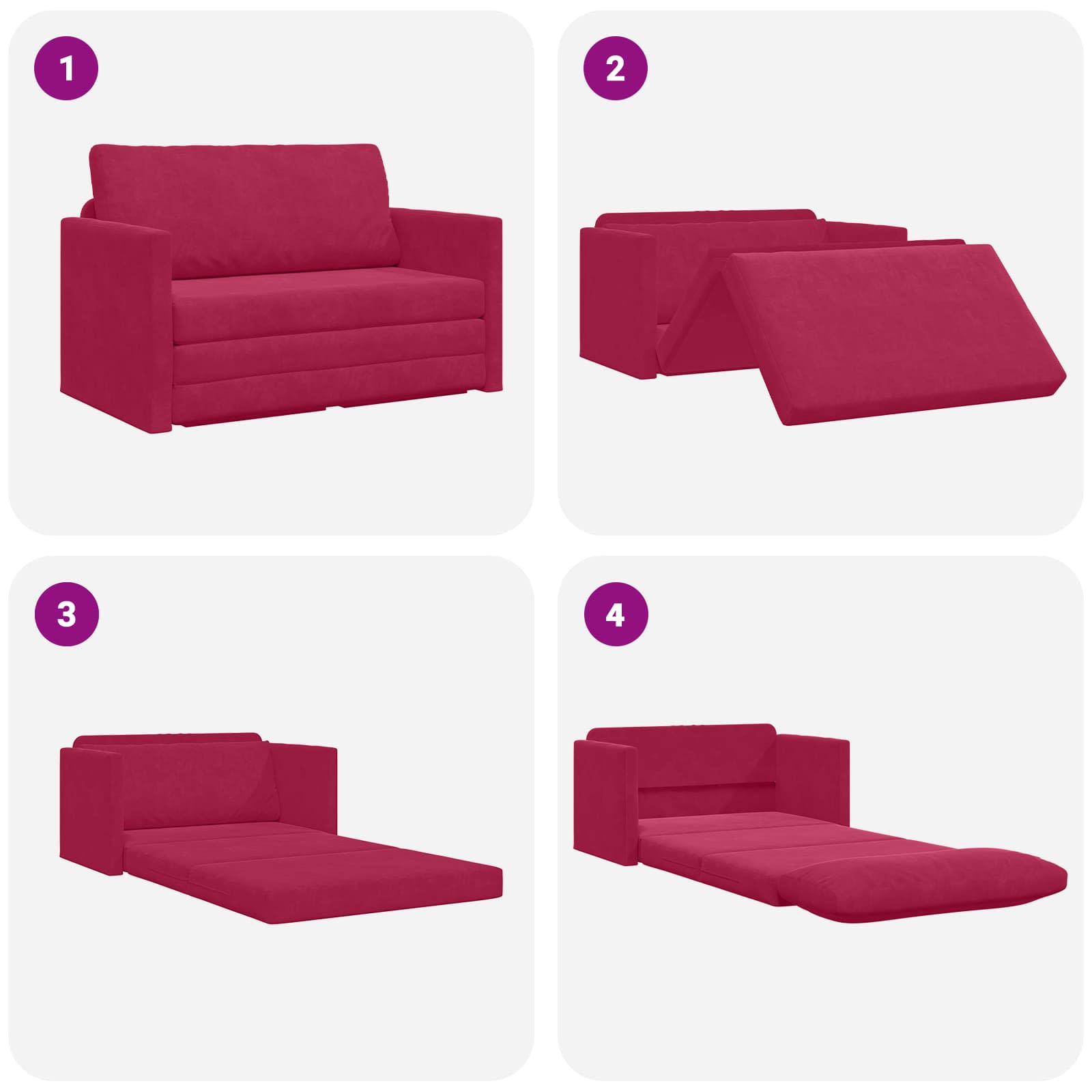 Divano letto Rosso Vino 124 x 71 x 78 cm Velluto | homemem39