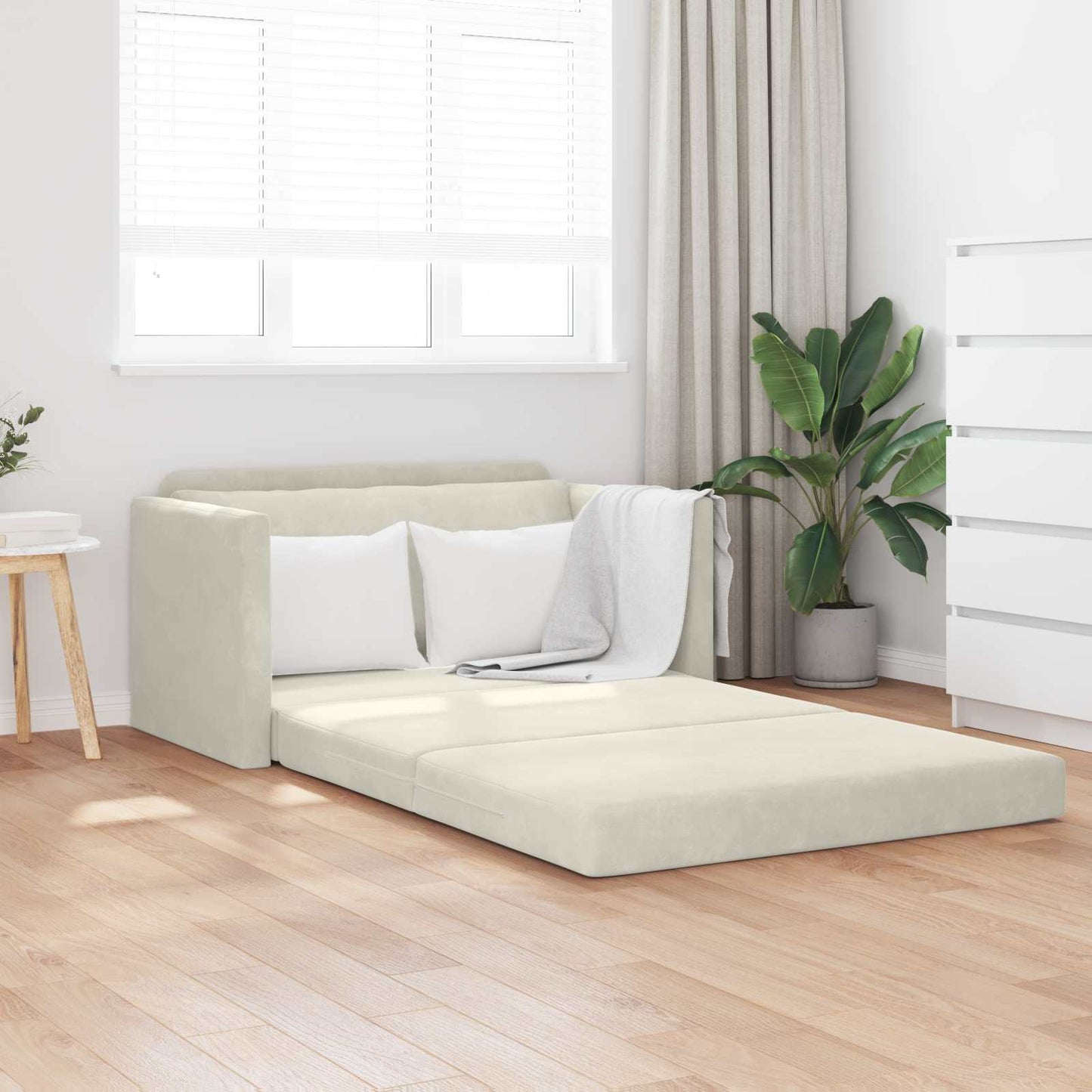 Divano letto Crema 124 x 71 x 78 cm Velluto