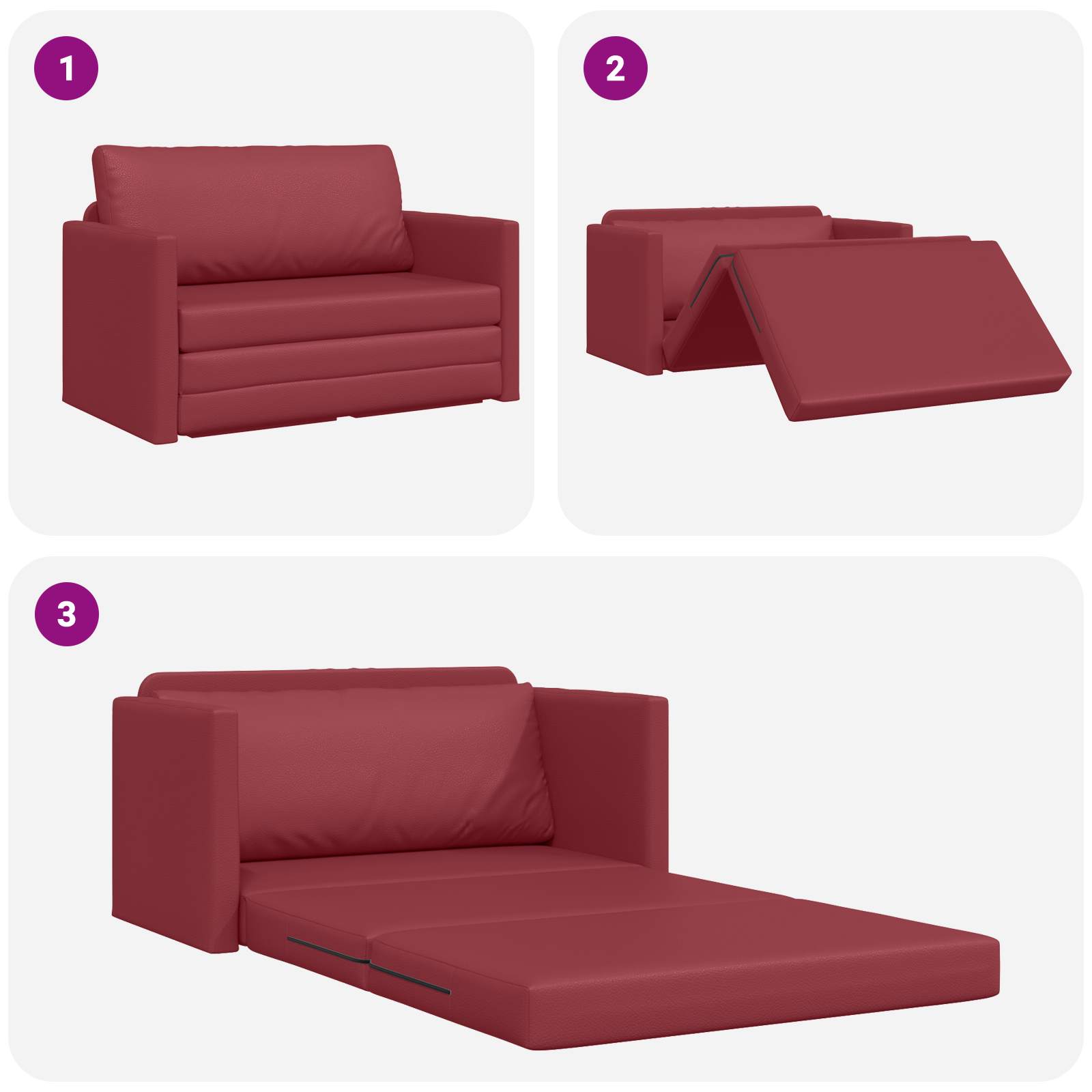 Divano letto Rosso Vino 124 x 71 x 78 cm Pelle Artificiale | homemem39