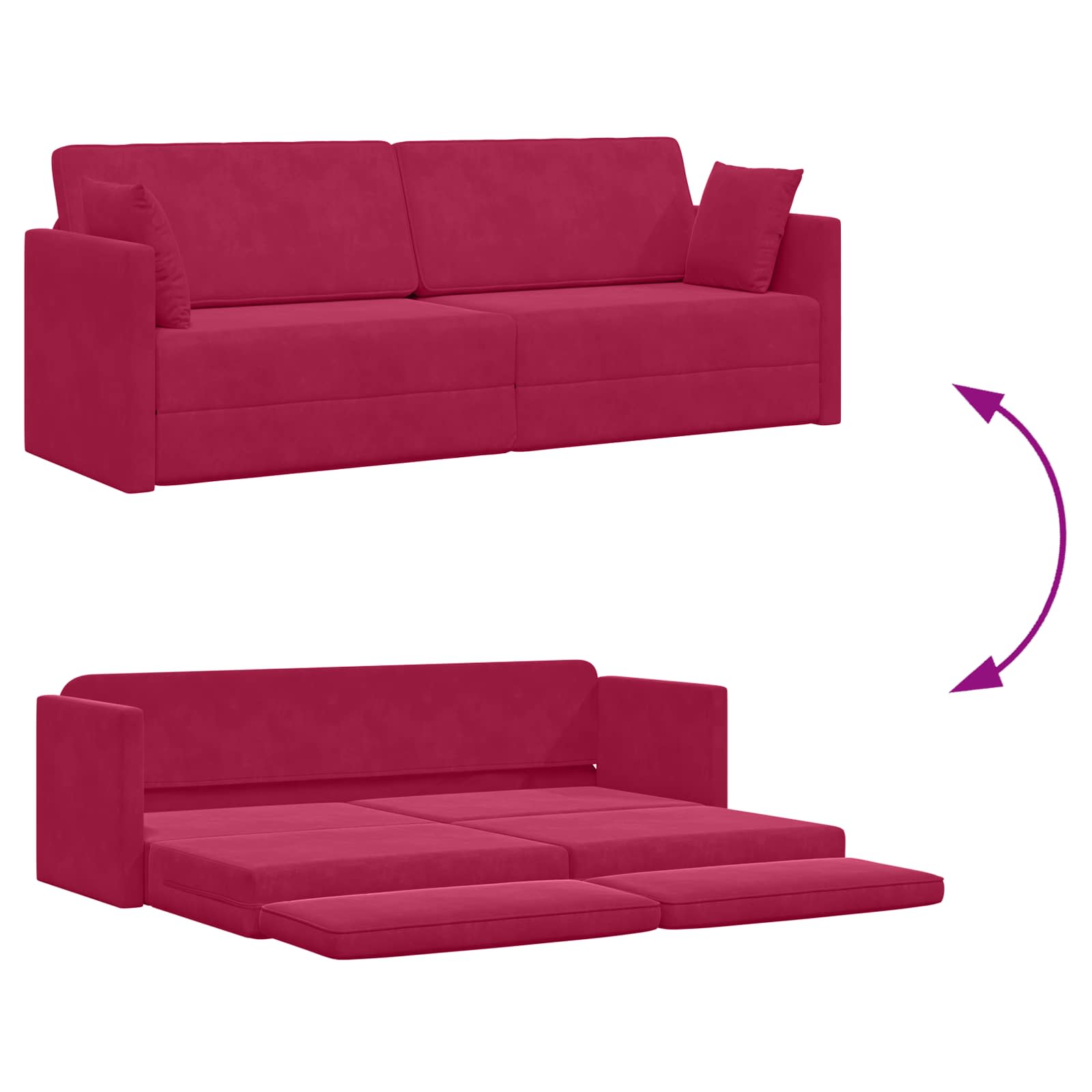 Divano-letto da pavimento Rosso Vino 213 x 70 x 77 cm Velluto | homemem39
