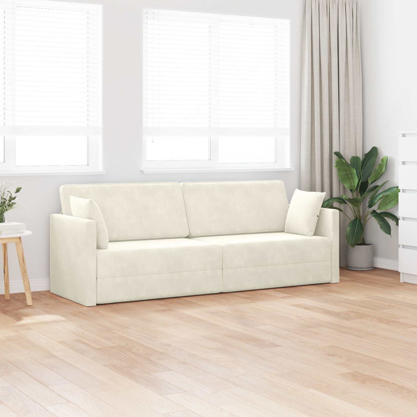 Divano-letto da pavimento Crema 213 x 70 x 77 cm Velluto | homemem39