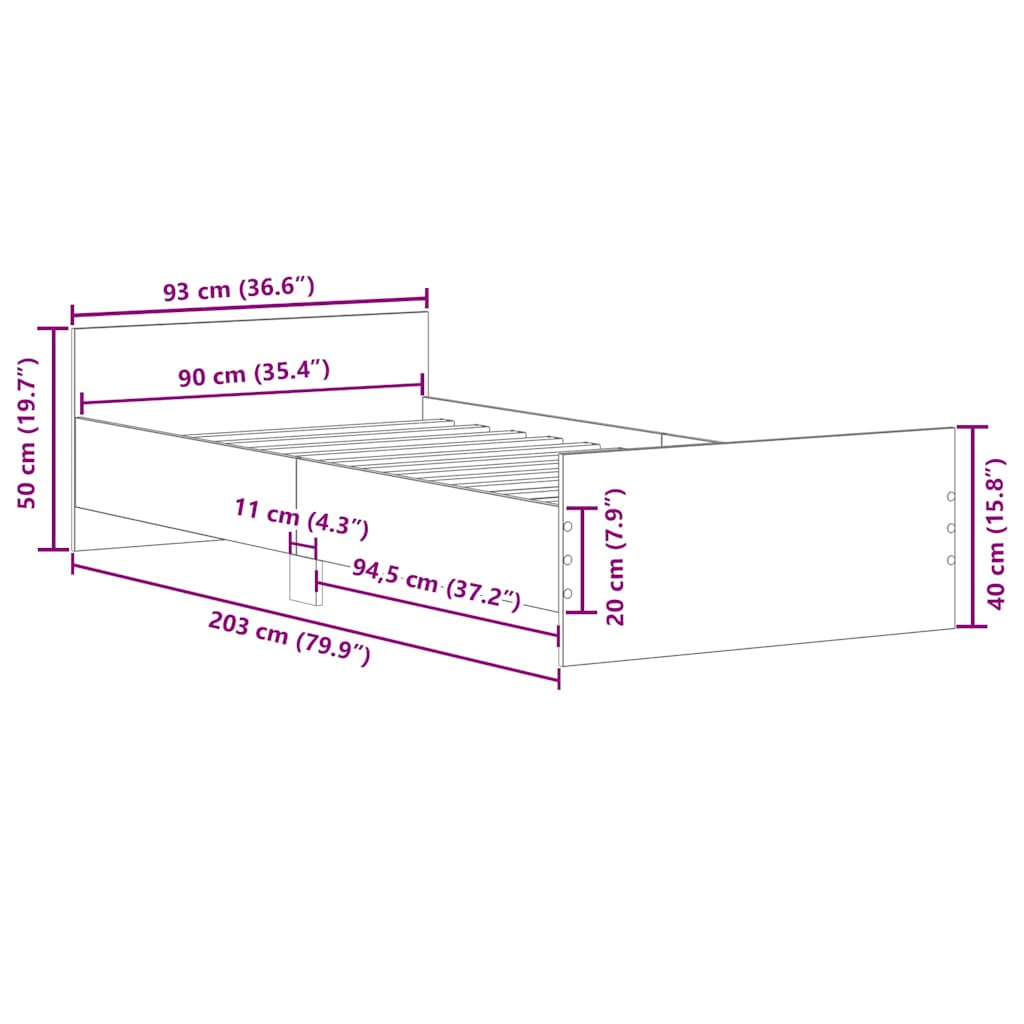 Giroletto senza Materasso Legno Antico 90x200cm in Truciolato | homemem39
