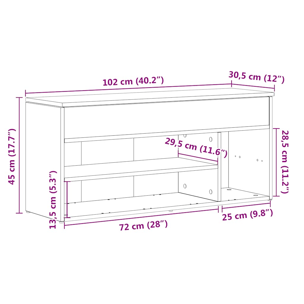 Scarpiera Legno Antico 102x30,5x45 cm in Legno Multistrato