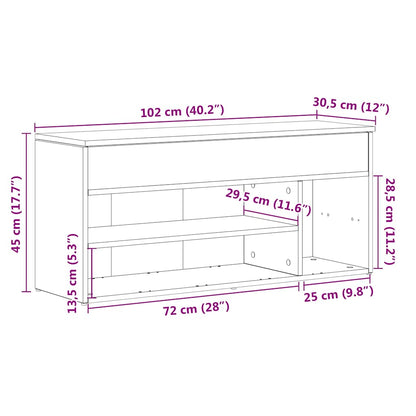 Scarpiera Rovere Artigianale 102x30,5x45 cm Legno Multistrato