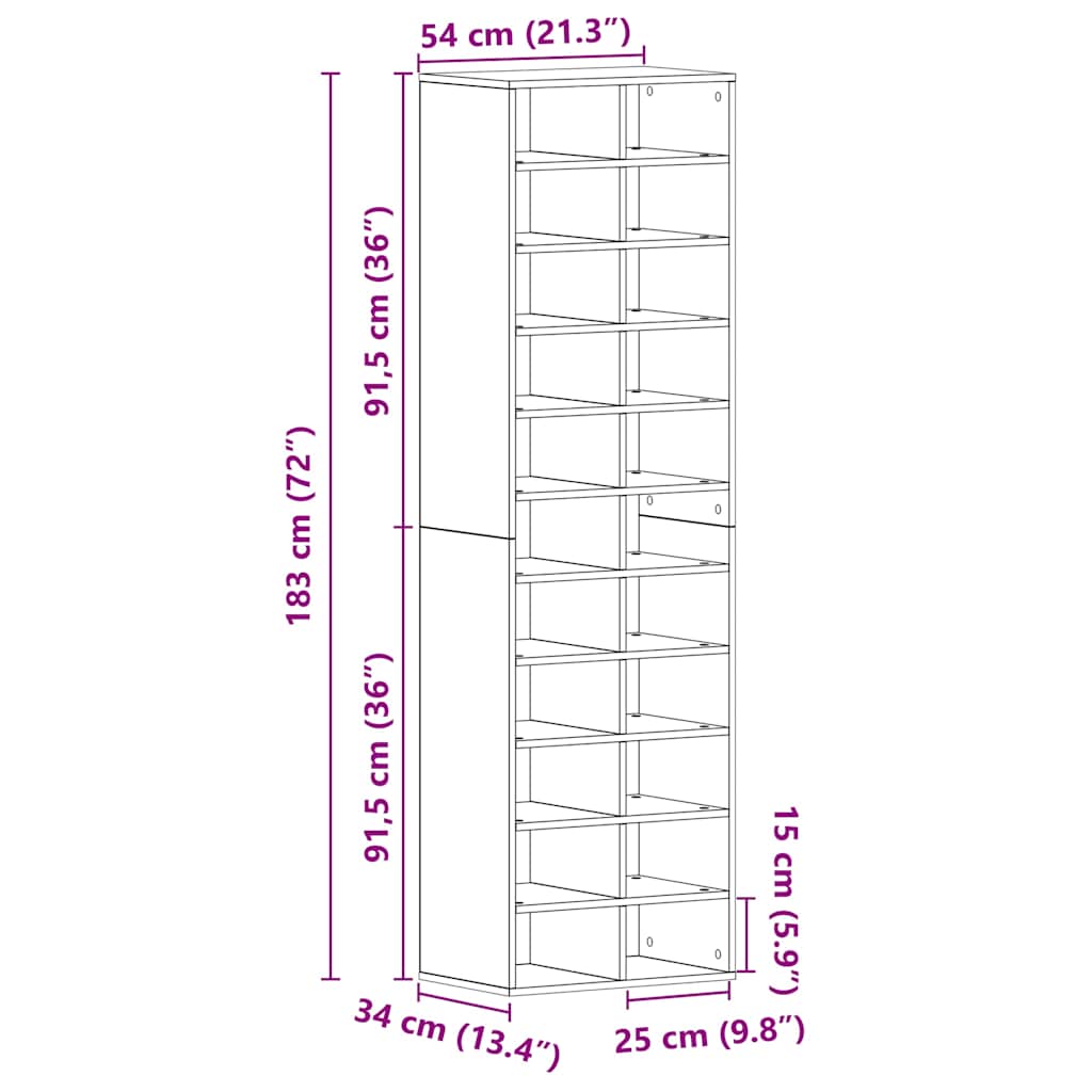 Scarpiera Legno Antico 54x34x183 cm in Legno Multistrato - homemem39