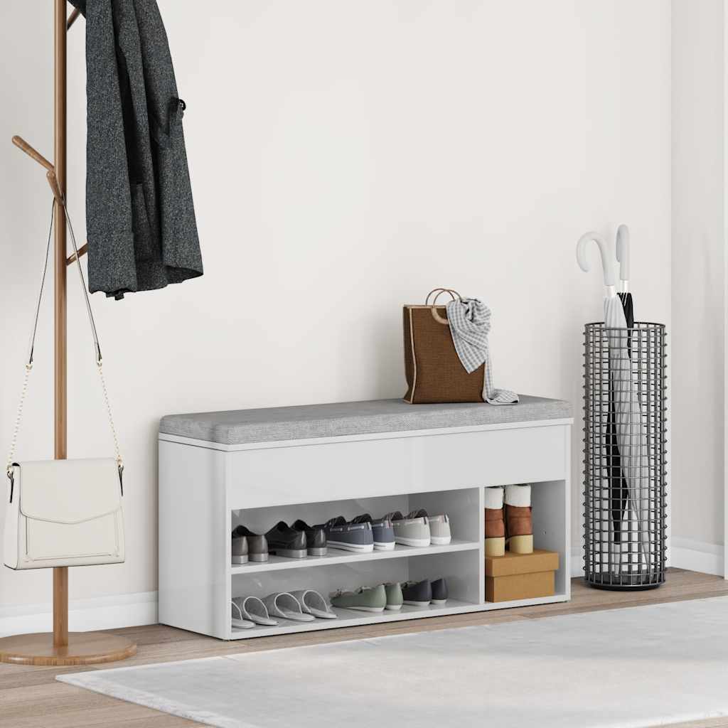 Panca Porta Scarpe Bianco Lucido 102x30,5x45 cm Truciolato - homemem39