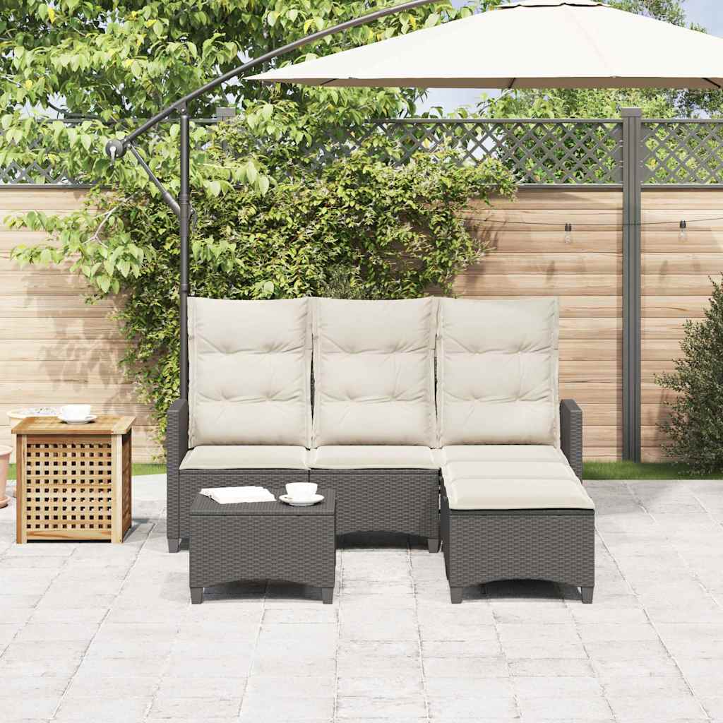 Set Divani da Giardino 3 pz con Cuscini Forma L Polyrattan Nero | homemem39