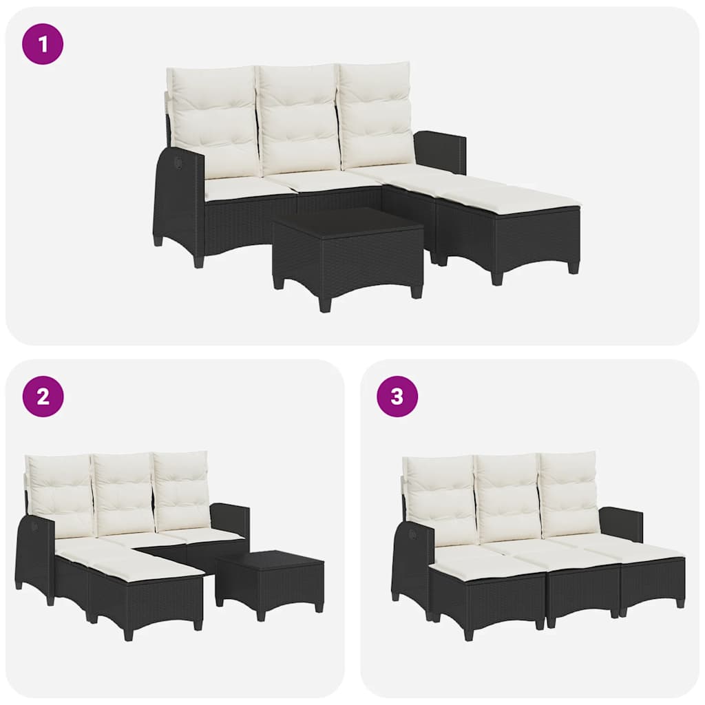 Set Divani da Giardino 3 pz con Cuscini Forma L Polyrattan Nero | homemem39