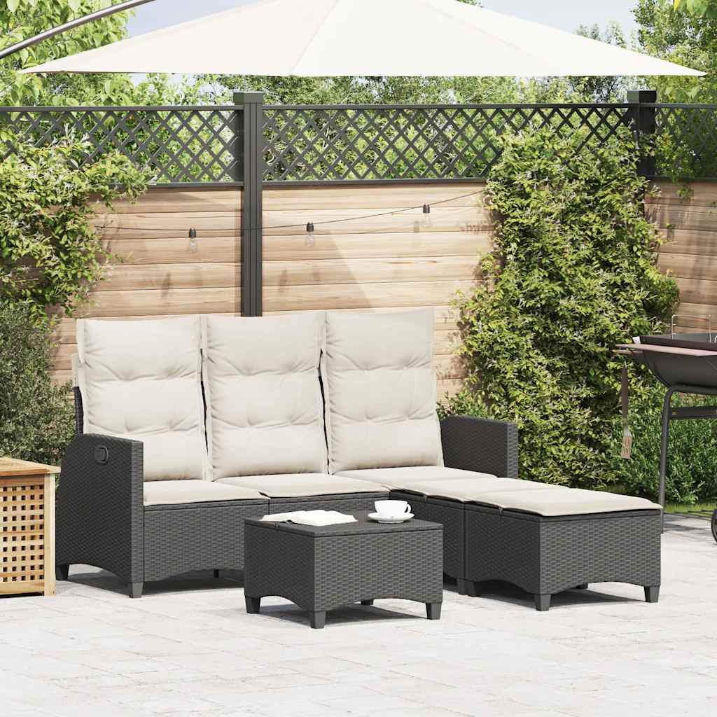 Set Divani da Giardino 3 pz con Cuscini Forma L Polyrattan Nero | homemem39