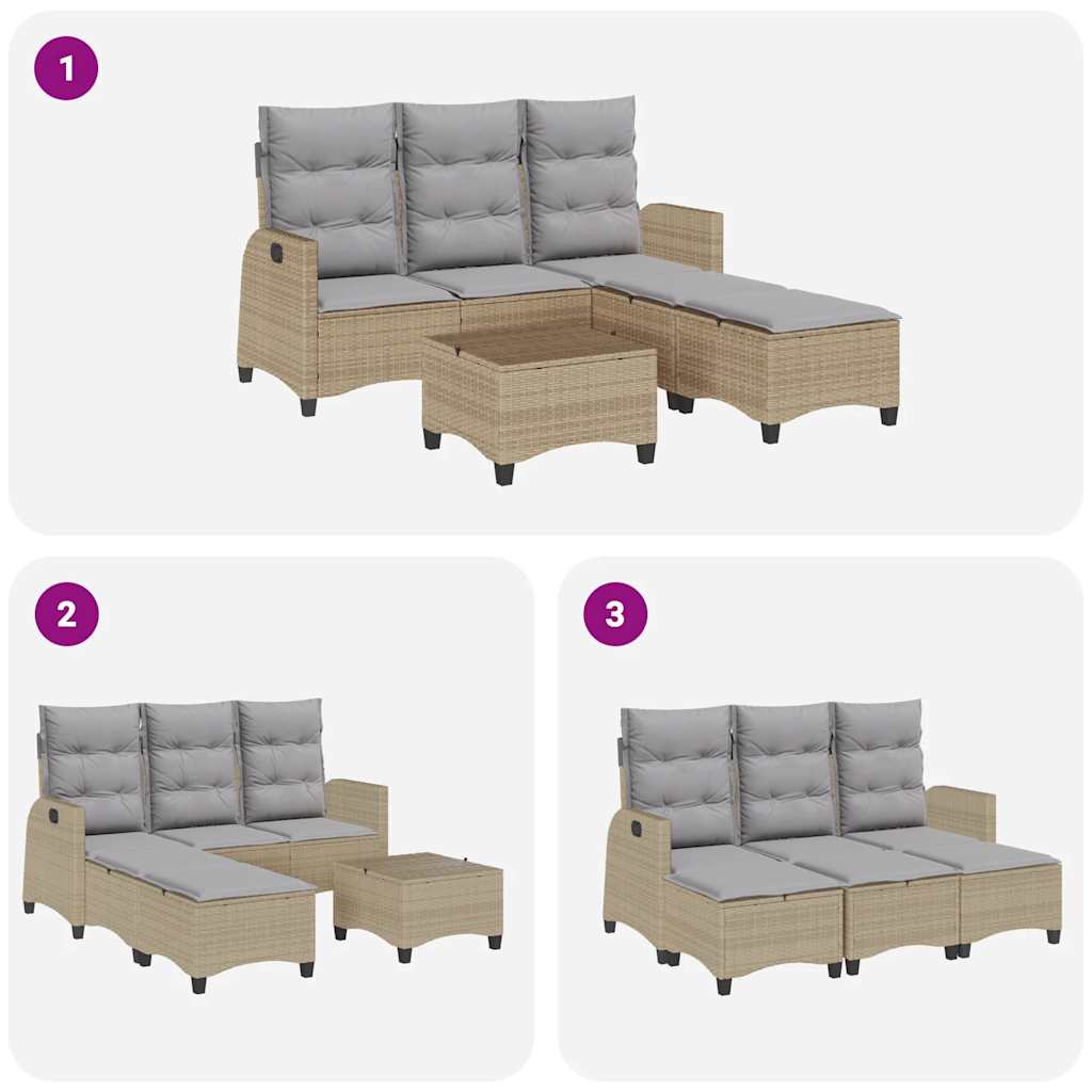 Set Divano da Giardino 3 pz con Cuscini a L Beige in Polyrattan | homemem39