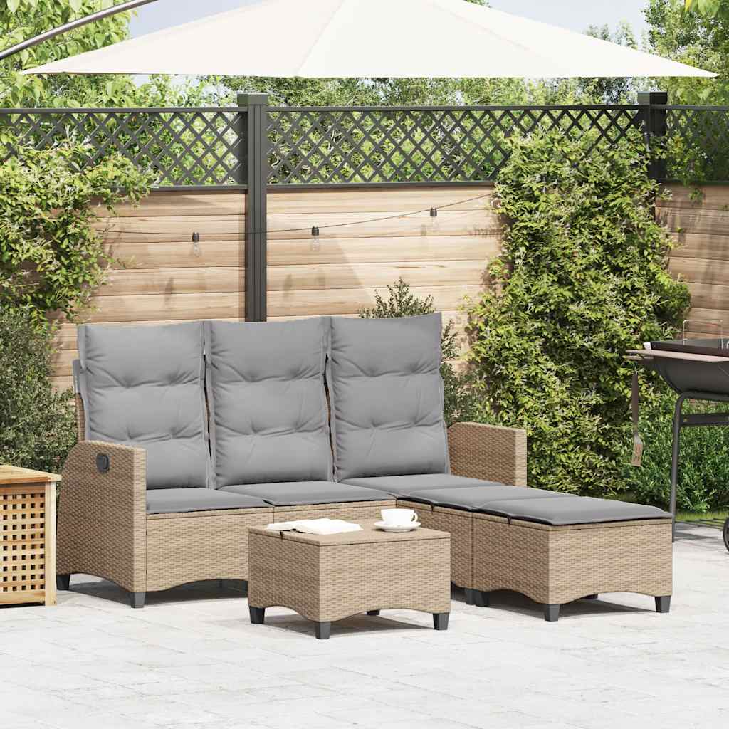 Set Divano da Giardino 3 pz con Cuscini a L Beige in Polyrattan | homemem39
