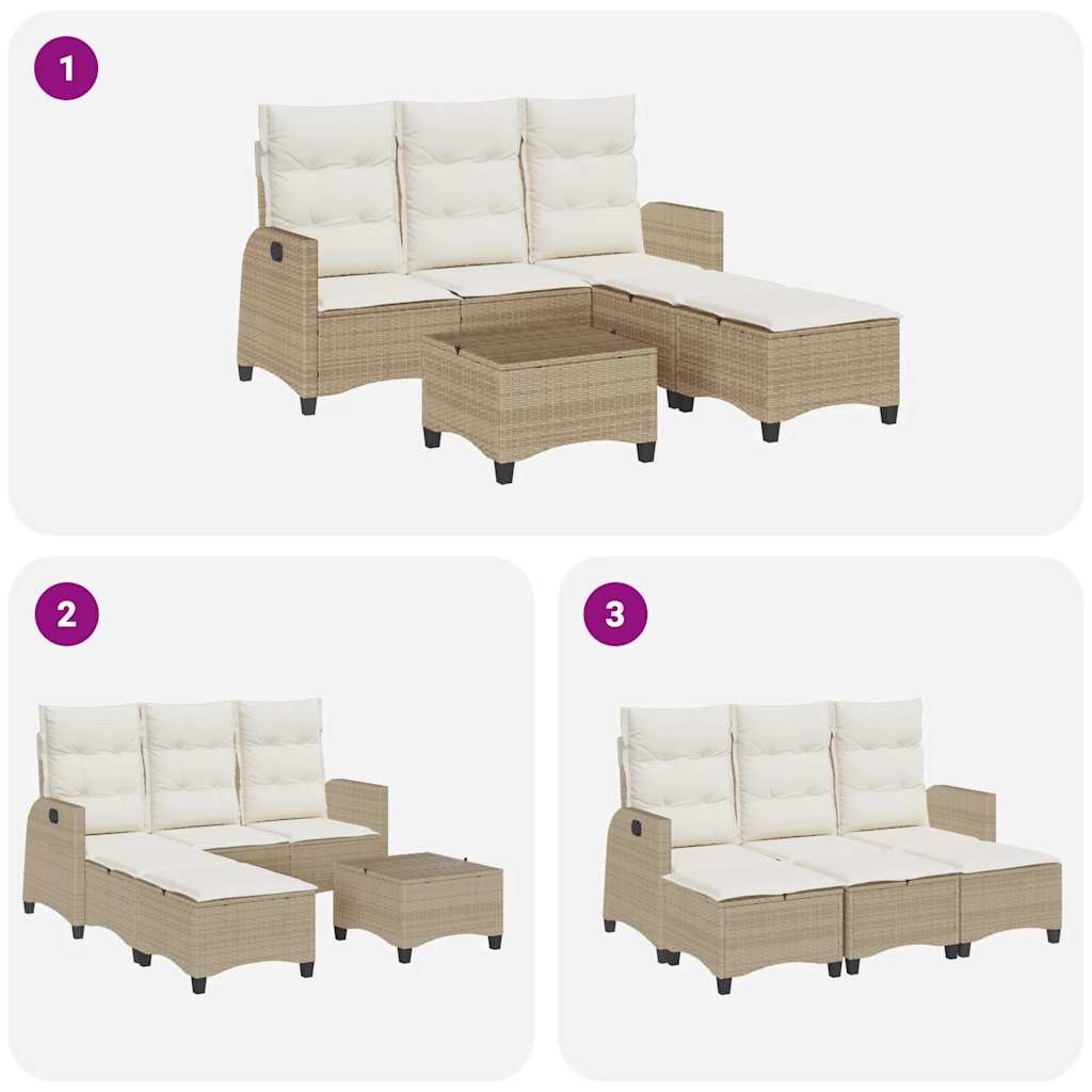 Set Divano da Giardino 3 pz con Cuscini a L Beige in Polyrattan | homemem39