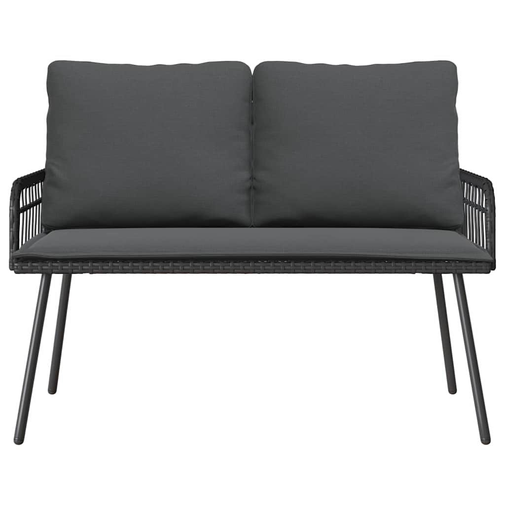 Set da Pranzo per Giardino con cuscino 2 pcs Nero polyrattan | homemem39