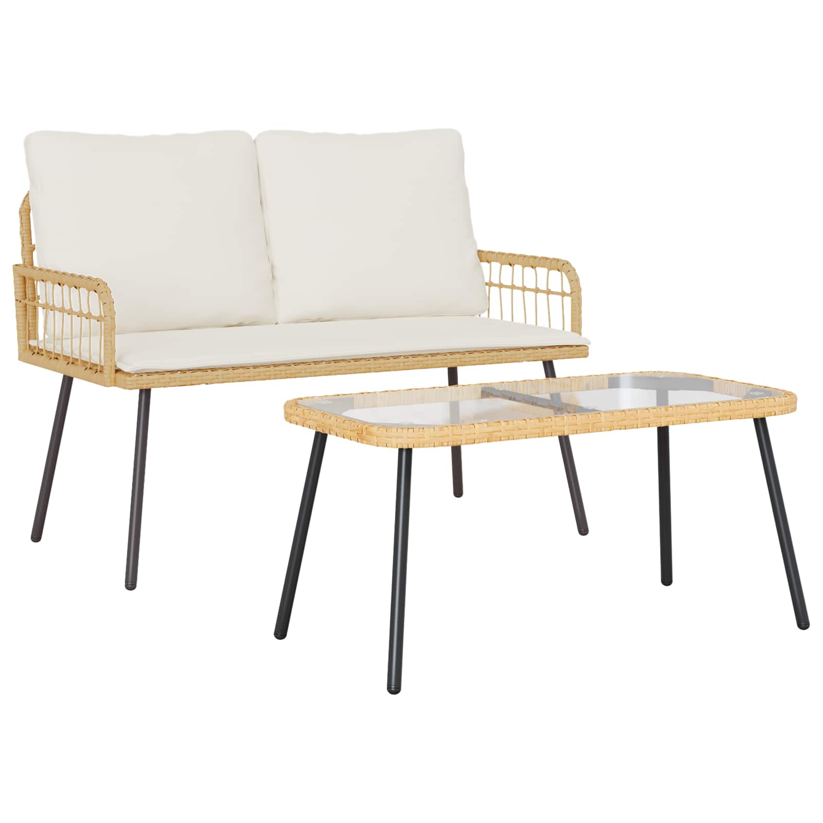 Set da Pranzo per Giardino 2 pcs Naturale polyrattan | homemem39