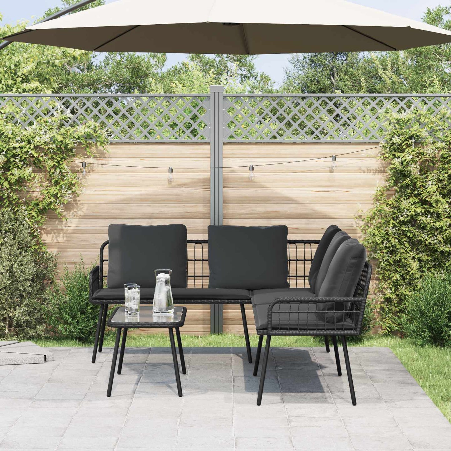 Set Divano da Giardino con cuscino 2 pcs Nero polyrattan