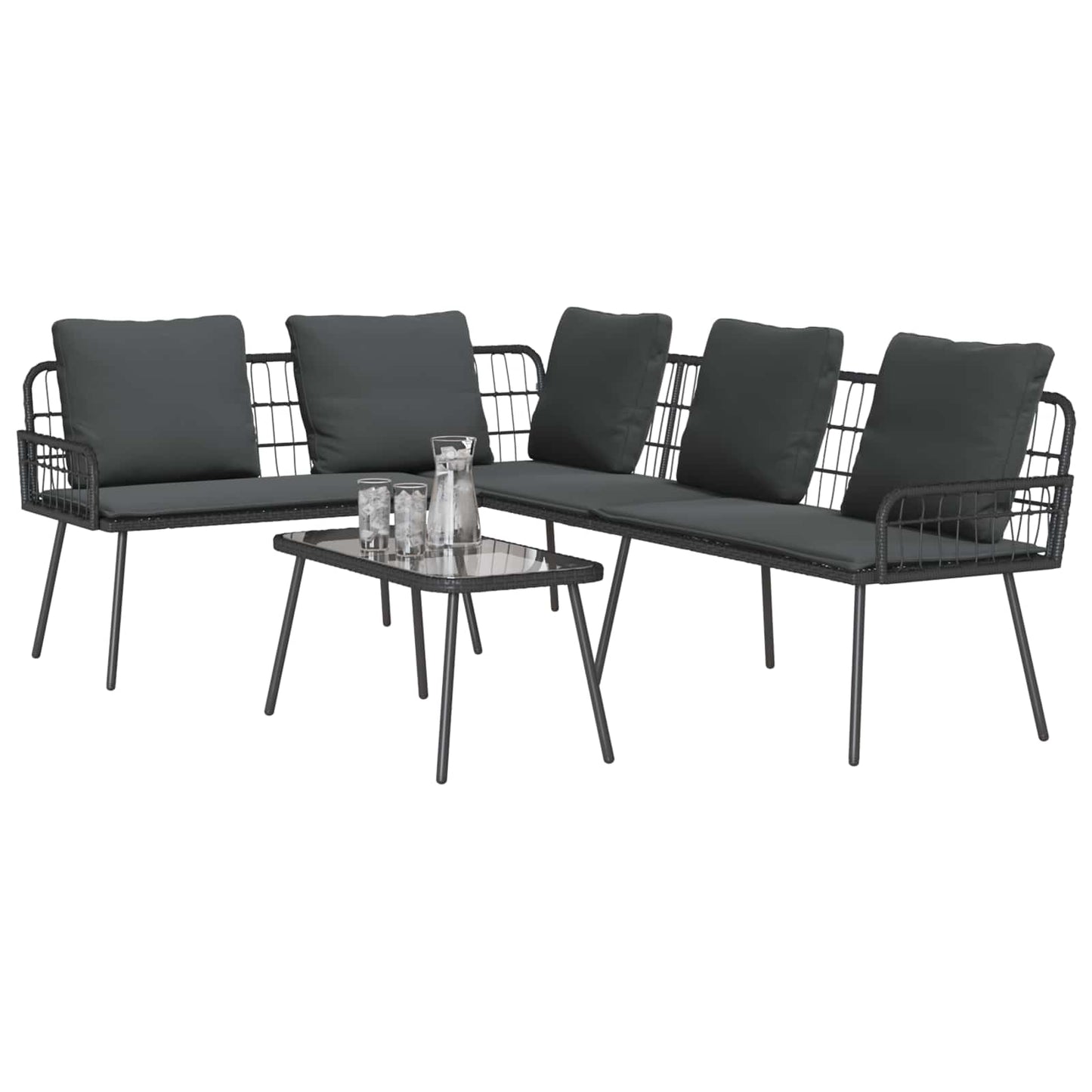 Set Divano da Giardino con cuscino 2 pcs Nero polyrattan | homemem39