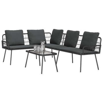 Set Divano da Giardino con cuscino 2 pcs Nero polyrattan | homemem39