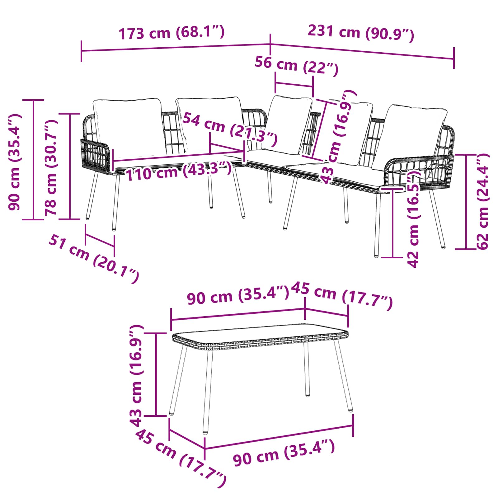 Set Divano da Giardino con cuscino 2 pcs Nero polyrattan | homemem39