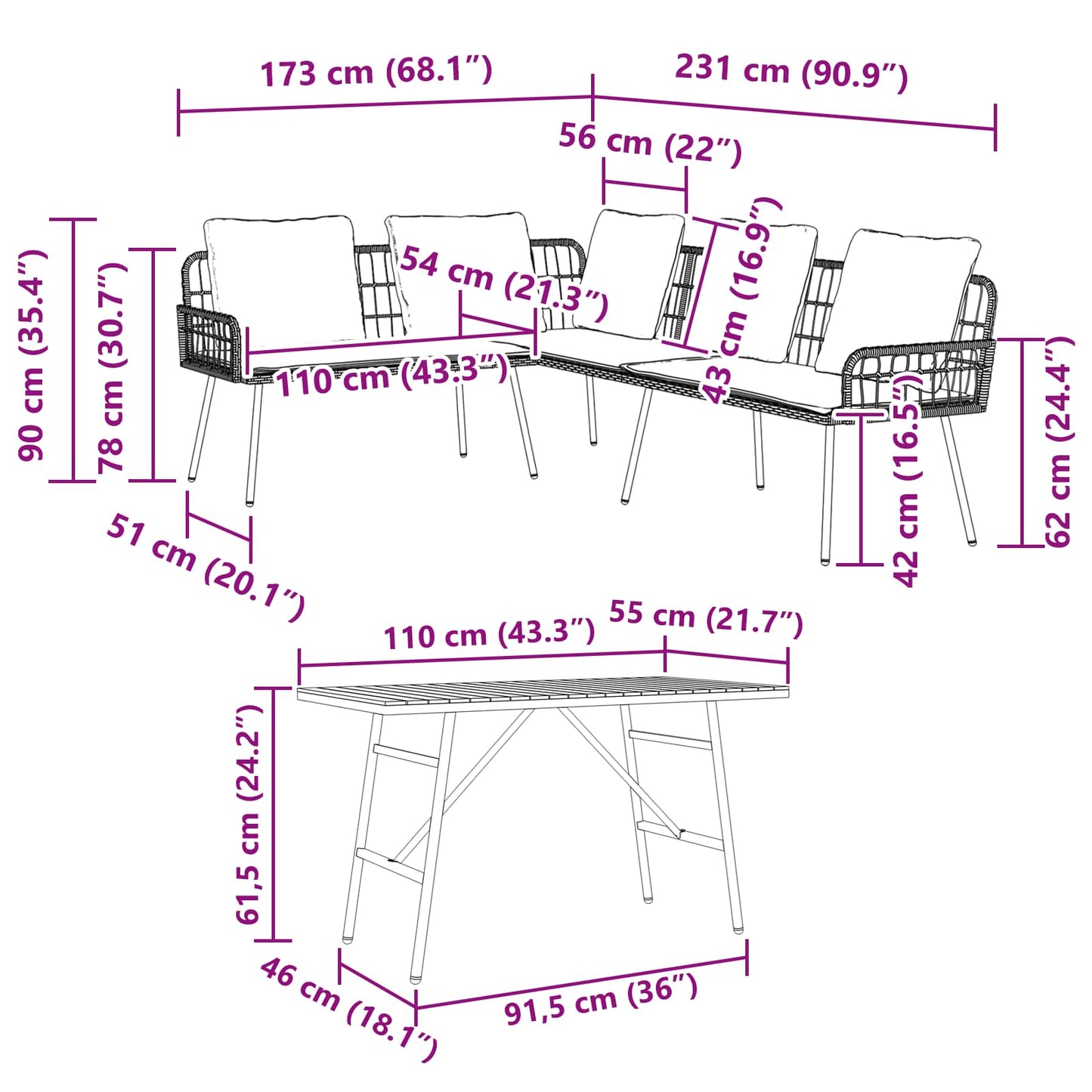 Set Divano da Giardino 2 pcs Nero polyrattan | homemem39
