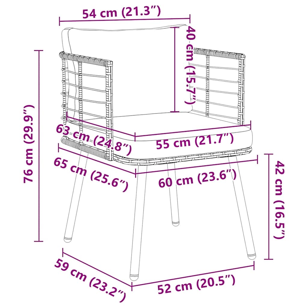 Sedie da Giardino 2pz con Cuscini Naturale in Polyrattan - homemem39