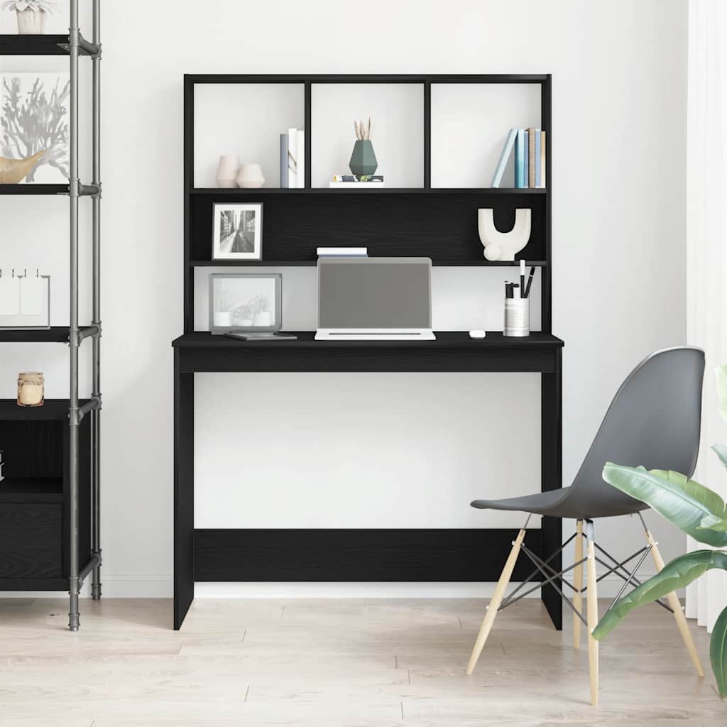 Scrivania con Mensole Rovere Nero 102x45x148 cm in Truciolato | homemem39