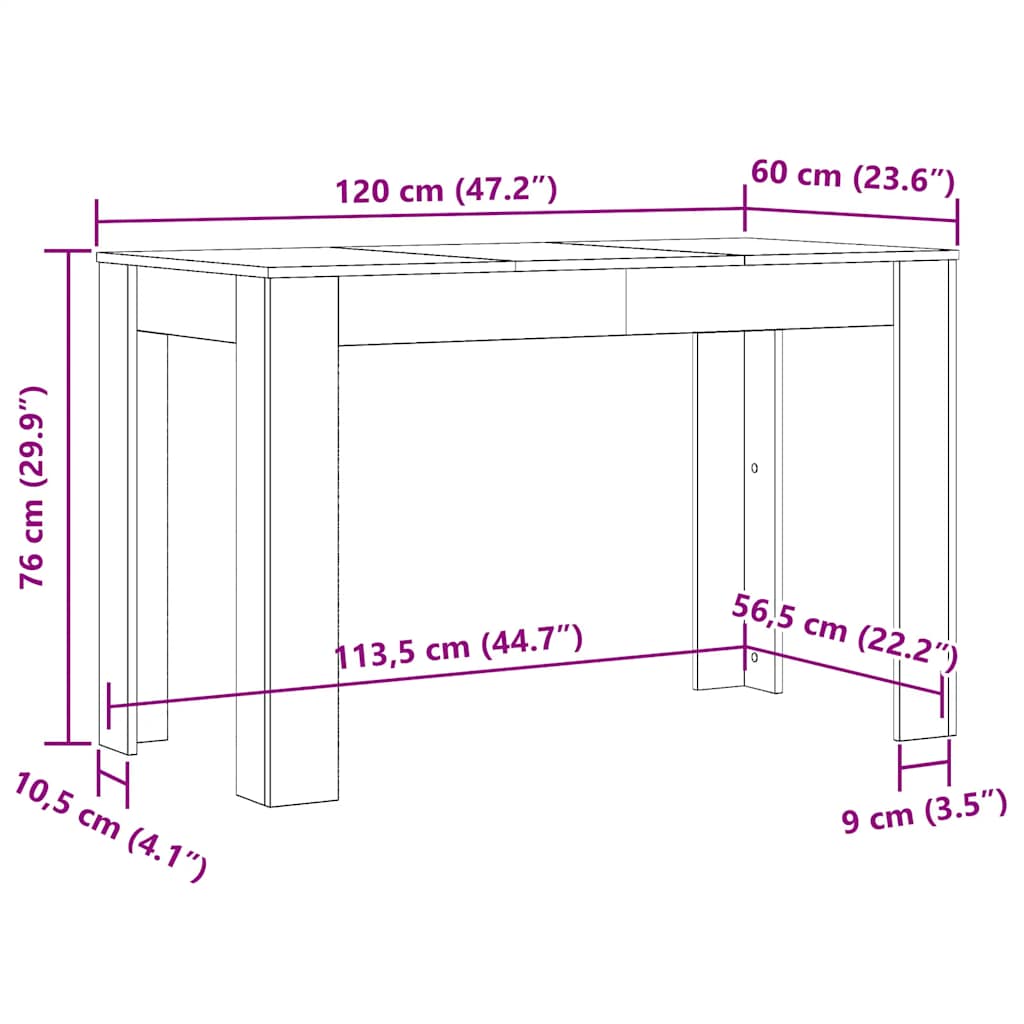 Tavolo da Pranzo Rovere Nero 120x60x76 cm Legno Multistrato | homemem39