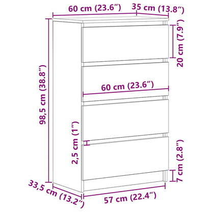 Credenza Rovere Nero 60x35x98,5 cm in Legno Multistrato