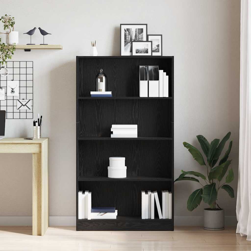 Libreria a 4 Ripiani Rovere Nero 80x24x143 cm in Truciolato | homemem39