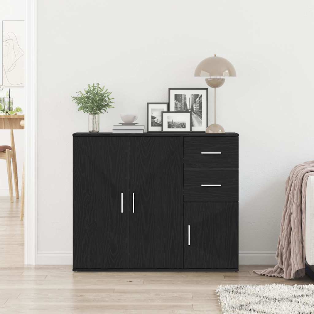 Credenza Rovere Nero 91x29,5x75 cm in Legno Multistrato