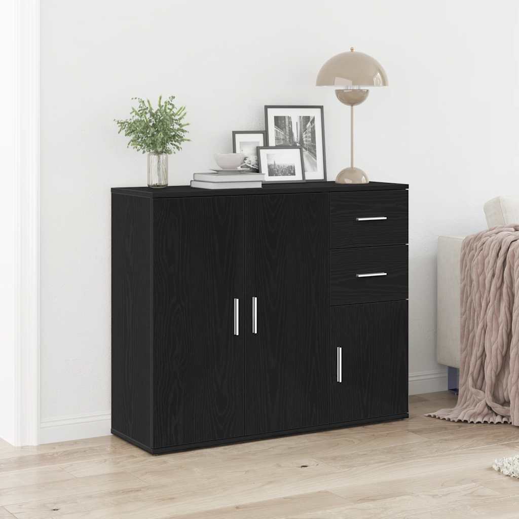 Credenza Rovere Nero 91x29,5x75 cm in Legno Multistrato