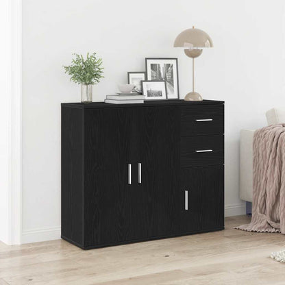 Credenza Rovere Nero 91x29,5x75 cm in Legno Multistrato - homemem39