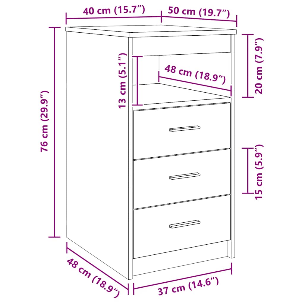 Cassettiera Rovere Nero 40x50x76 cm in Legno Multistrato | homemem39