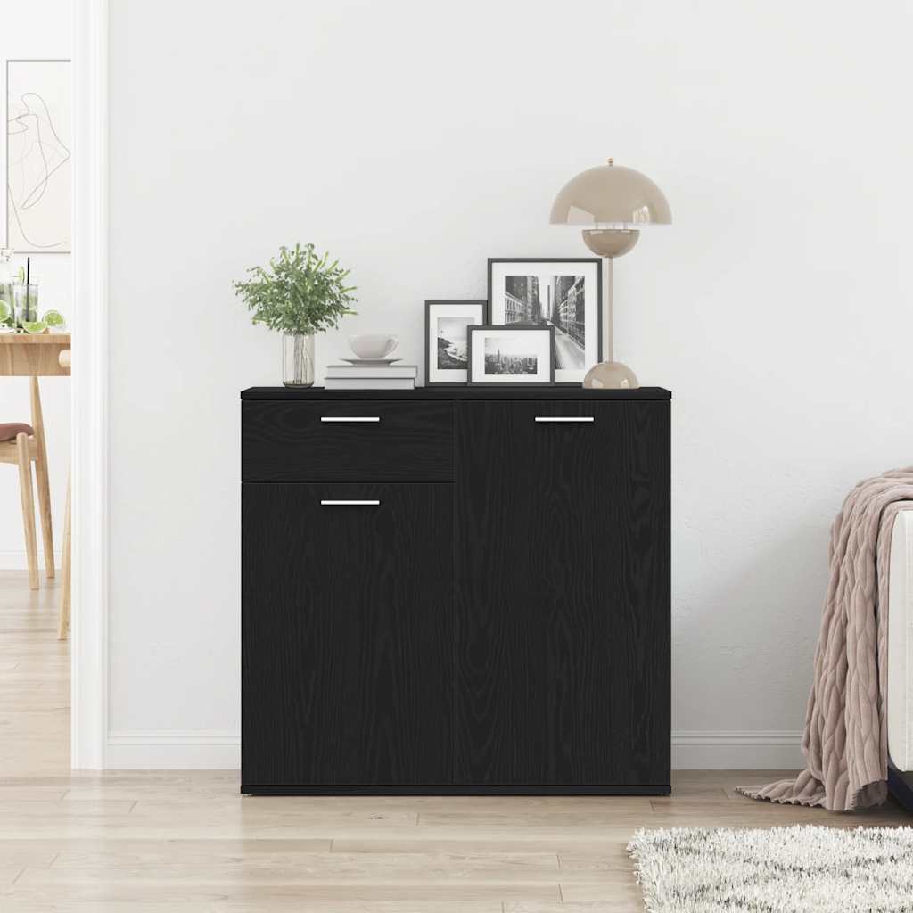 Credenza Rovere Nero 80x36x75 cm in Legno Multistrato - homemem39