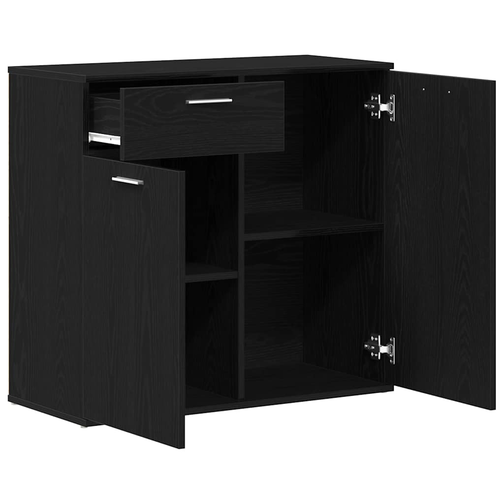 Credenza Rovere Nero 80x36x75 cm in Legno Multistrato