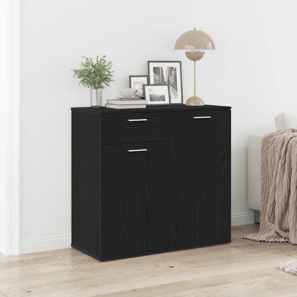 Credenza Rovere Nero 80x36x75 cm in Legno Multistrato - homemem39