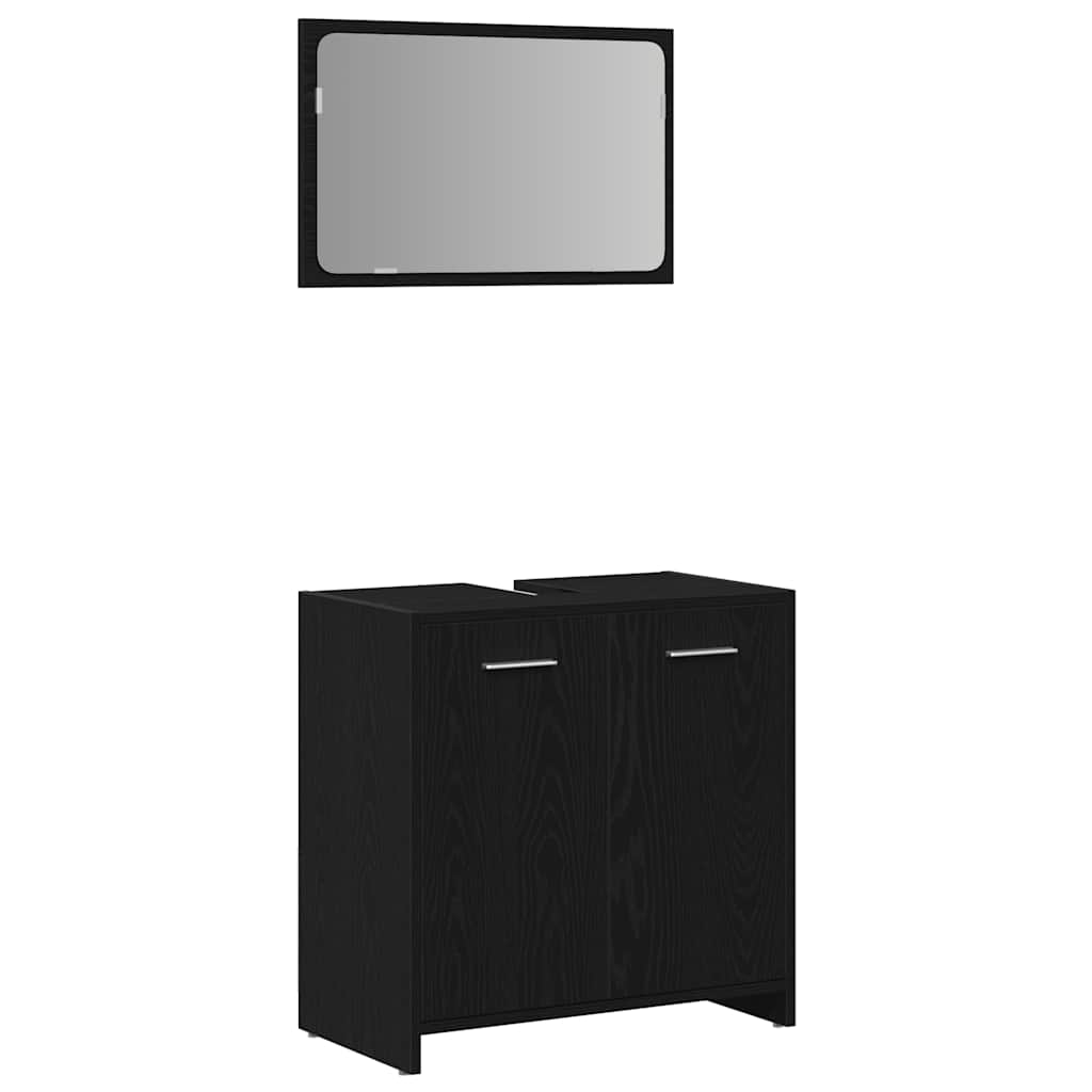 Mobile da Bagno con Specchio Rovere Nero in Legno Multistrato | homemem39