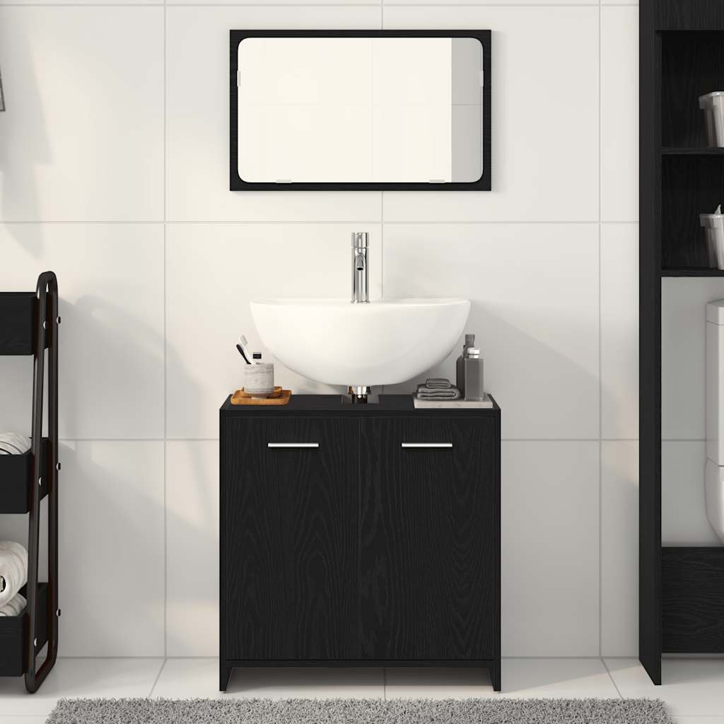 Mobile da Bagno con Specchio Rovere Nero in Legno Multistrato | homemem39