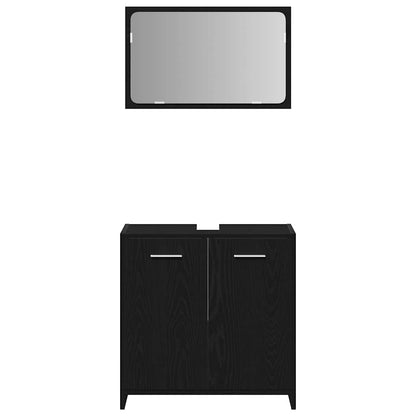 Mobile da Bagno con Specchio Rovere Nero in Legno Multistrato | homemem39