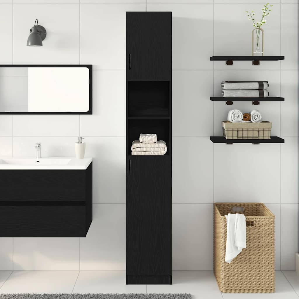 Mobile da Bagno Rovere Nero 32x25,5x190 cm in Legno Multistrato | homemem39