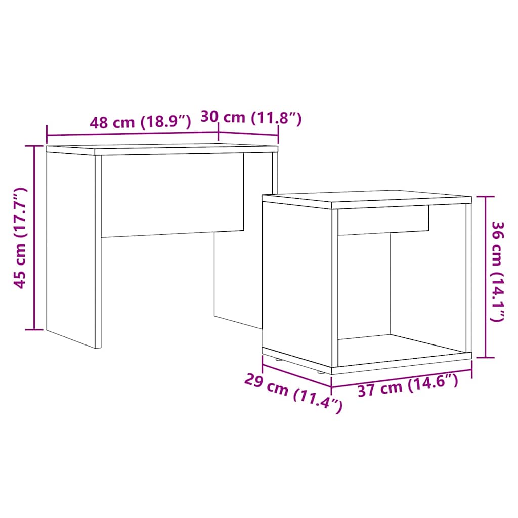 Tavolini da Salotto 2 pz Rovere Nero in Legno Multistrato | homemem39