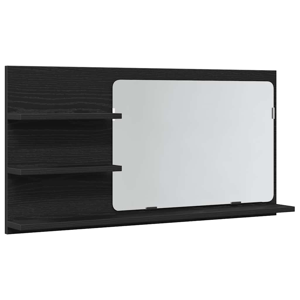 Mobiletto con Specchio per Bagno Rovere Nero 90x11x45 cm in Legno Massello | homemem39