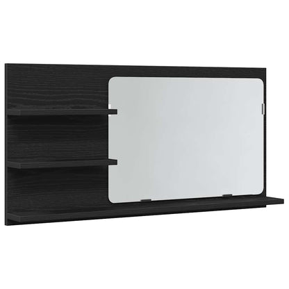 Mobiletto con Specchio per Bagno Rovere Nero 90x11x45 cm in Legno Massello | homemem39