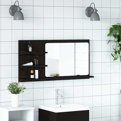Mobiletto con Specchio per Bagno Rovere Nero 90x11x45 cm in Legno Massello | homemem39