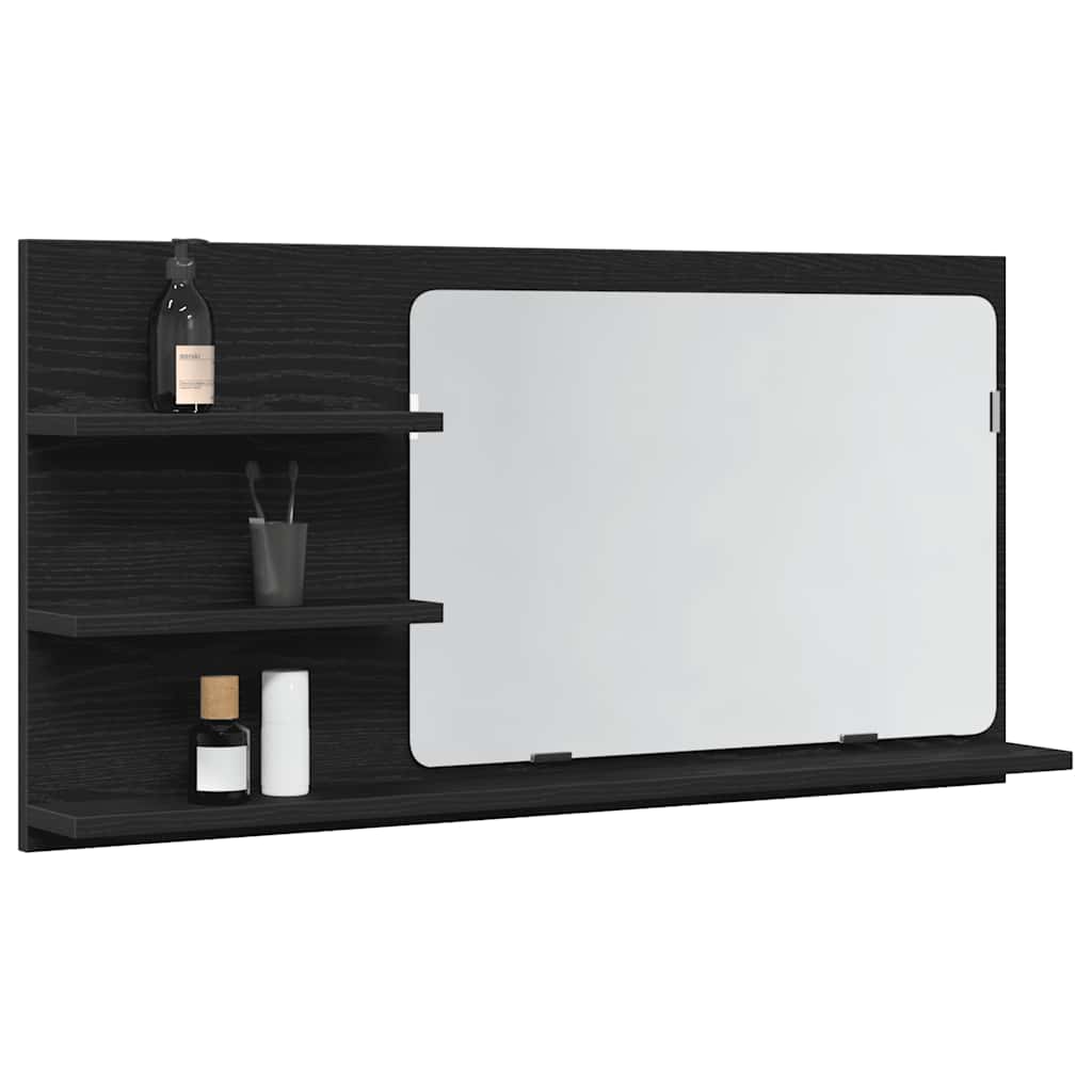 Mobiletto con Specchio per Bagno Rovere Nero 90x11x45 cm